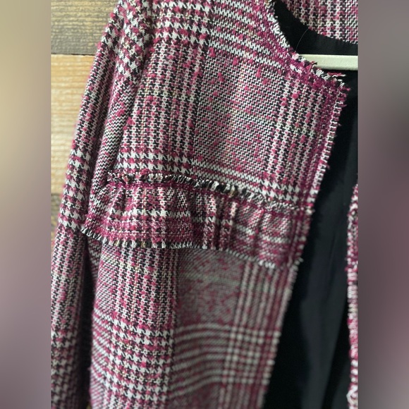 Plaid Ruffle Trim Blazer Jacket Pink Black and White Plaid Size M (Pleione) - Picture 7 of 16
